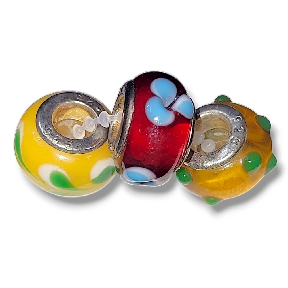 Lampwork Glass Sterling Silver Charm Bracelet Spacers